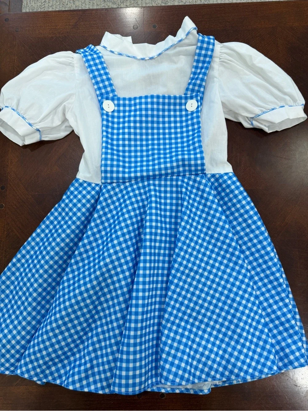 Wizard of Oz Dorothy Blue Gingham Pinafore Dress with Cream Blouse Costume. Sz M